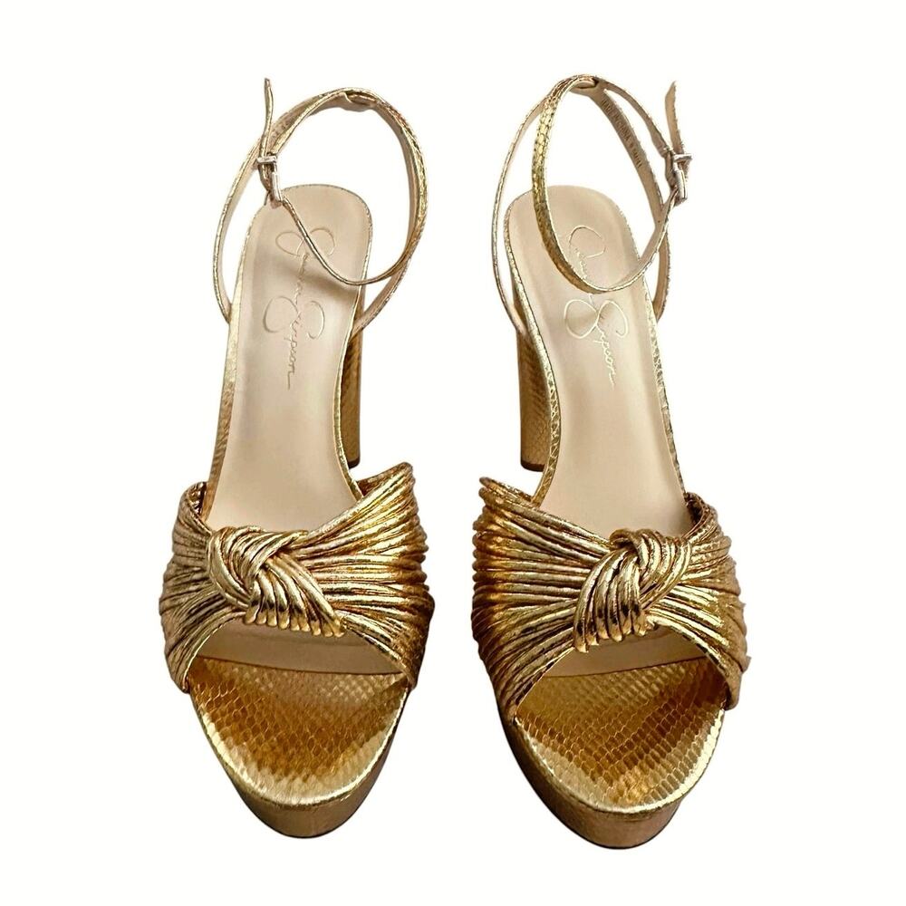 Jessica Simpson Immie Gold Metallic Platform Sandals Women 9.5 Block Heels - Picture 3 of 9